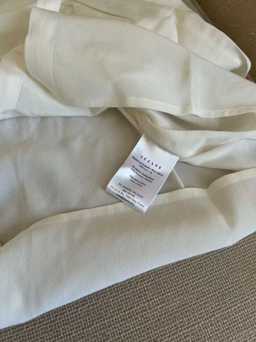 Sezane Chlo Silk Shirt Blouse FR38/US6 Ecru Ivory French Classic Causal - Picture 11 of 12